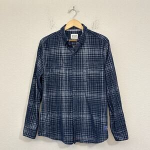 SCOTCH & SODA Corduroy Shirt Navy Blue Plaid Button Down Cotton Preppy